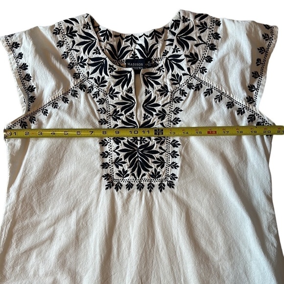 Madison Matthews Floral Embroidered Cap Sleeve‎ Shift Cotton Dress Size Medium - Picture 7 of 10